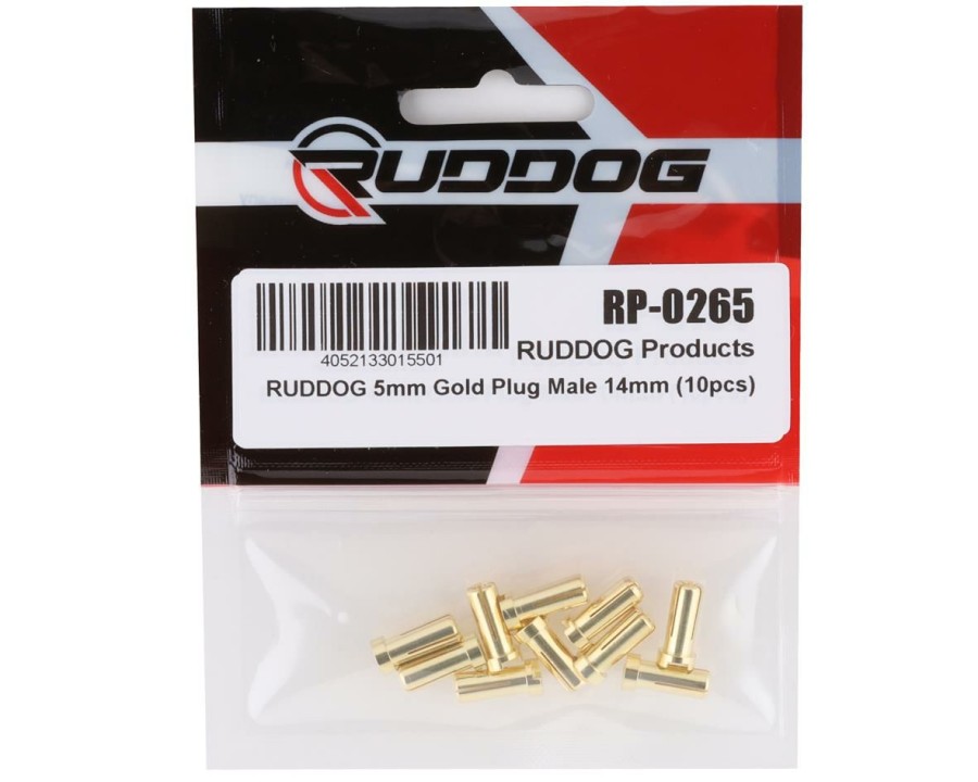 Electronics * | Ruddog 5Mm Gold Male Bullet Plug (10) (14Mm Long)