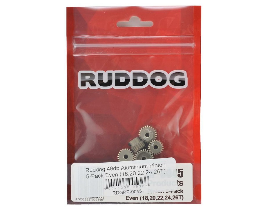 Parts * | Ruddog 5-Pack 48P Aluminum Pinion Gear Even Pack (18,20,22,24,26T) (3.17Mm Bore)